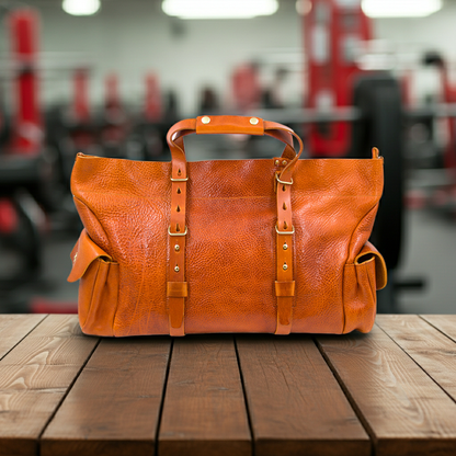 Large Italian Genuine Leather Travel Bag, Soft Leather Weekend Travel Bag, 21.7in Length -i7bags