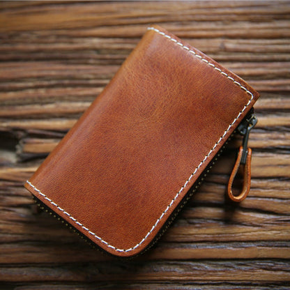 Full Grain Leather Short Wallet - Premium Cowhide Compact Purse