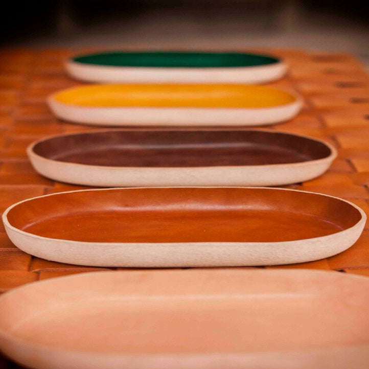 Genuine Leather Oval Tray - Full Grain Cowhide Catchall Organizer