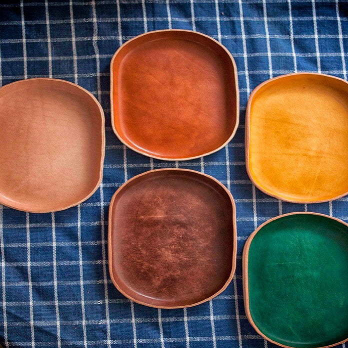 Genuine Leather Oval Tray - Full Grain Cowhide Catchall Organizer
