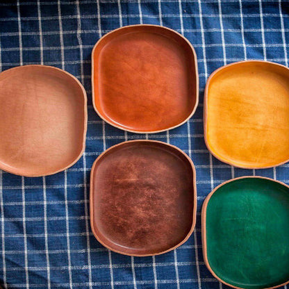 Genuine Leather Oval Tray - Full Grain Cowhide Catchall Organizer