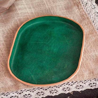 Genuine Leather Oval Tray - Full Grain Cowhide Catchall Organizer