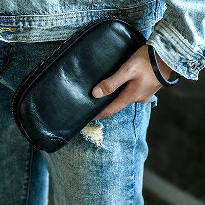Handmade Distressed Leather Clutch Wallet Wristlet