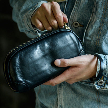 Handmade Distressed Leather Clutch Wallet Wristlet