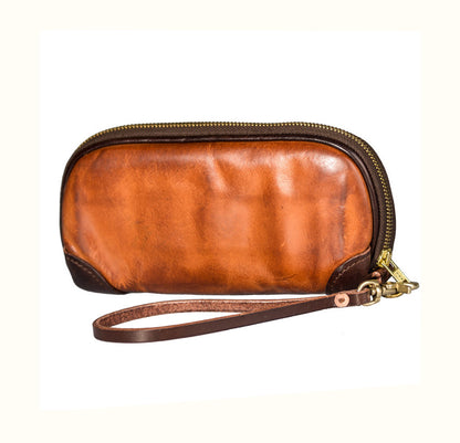 Handmade Distressed Leather Clutch Wallet Wristlet