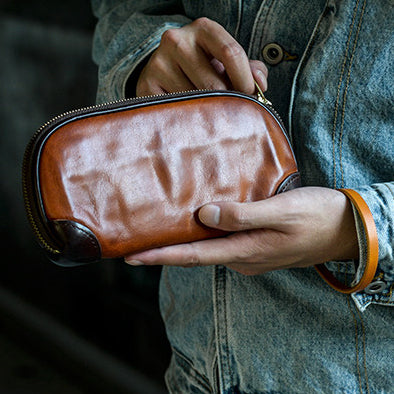 Handmade Distressed Leather Clutch Wallet Wristlet