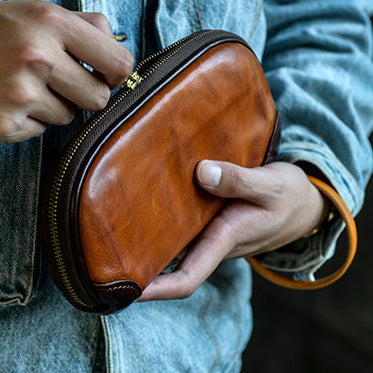 Handmade Distressed Leather Clutch Wallet Wristlet