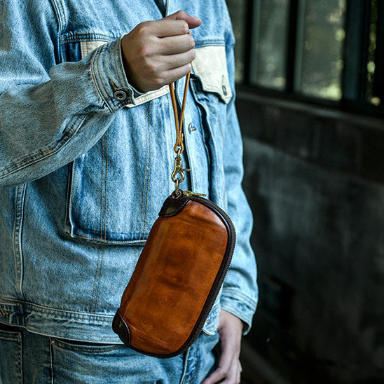 Handmade Distressed Leather Clutch Wallet Wristlet