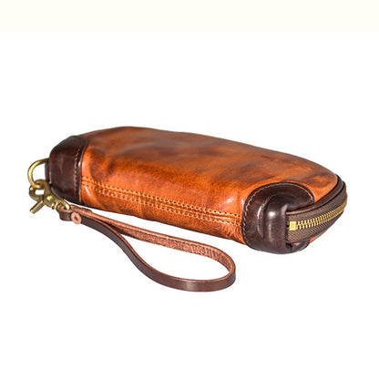 Handmade Distressed Leather Clutch Wallet Wristlet