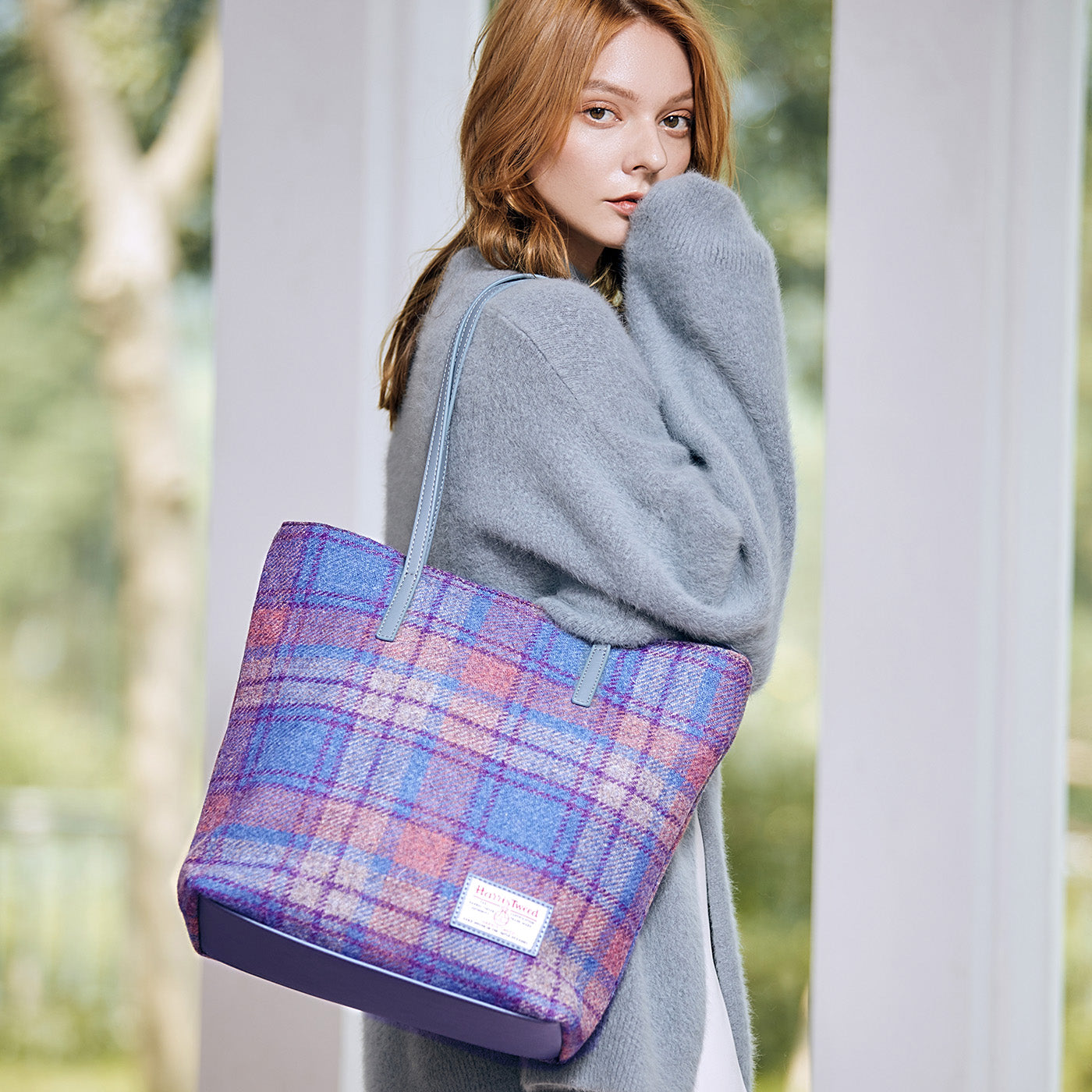 Harris Tweed Wool Large Capacity Shoulder Bag For Women, Scottish Plaid Tote Bag i7bags