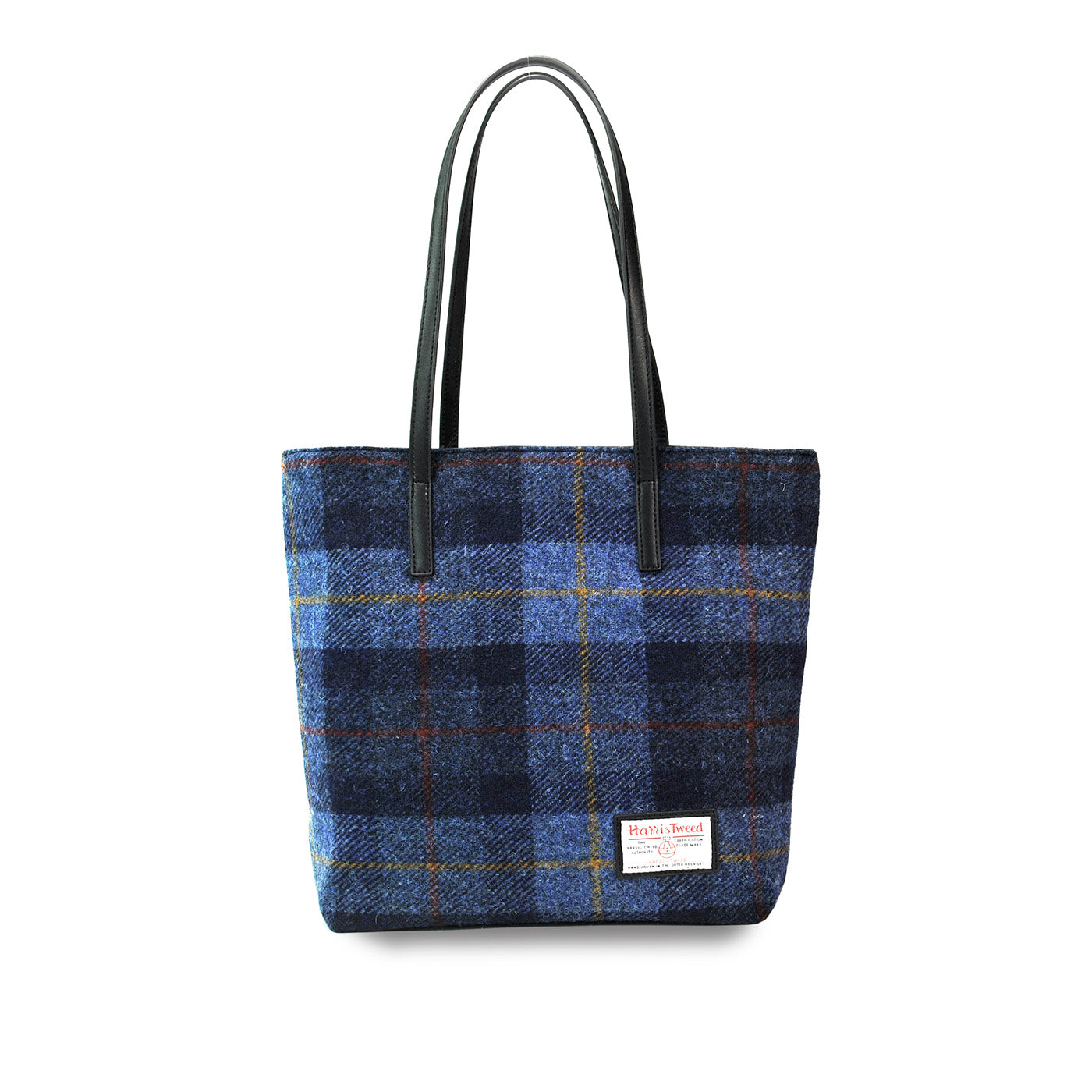 Harris Tweed Wool Large Capacity Shoulder Bag For Women, Scottish Plaid Tote Bag i7bags Dark Blue