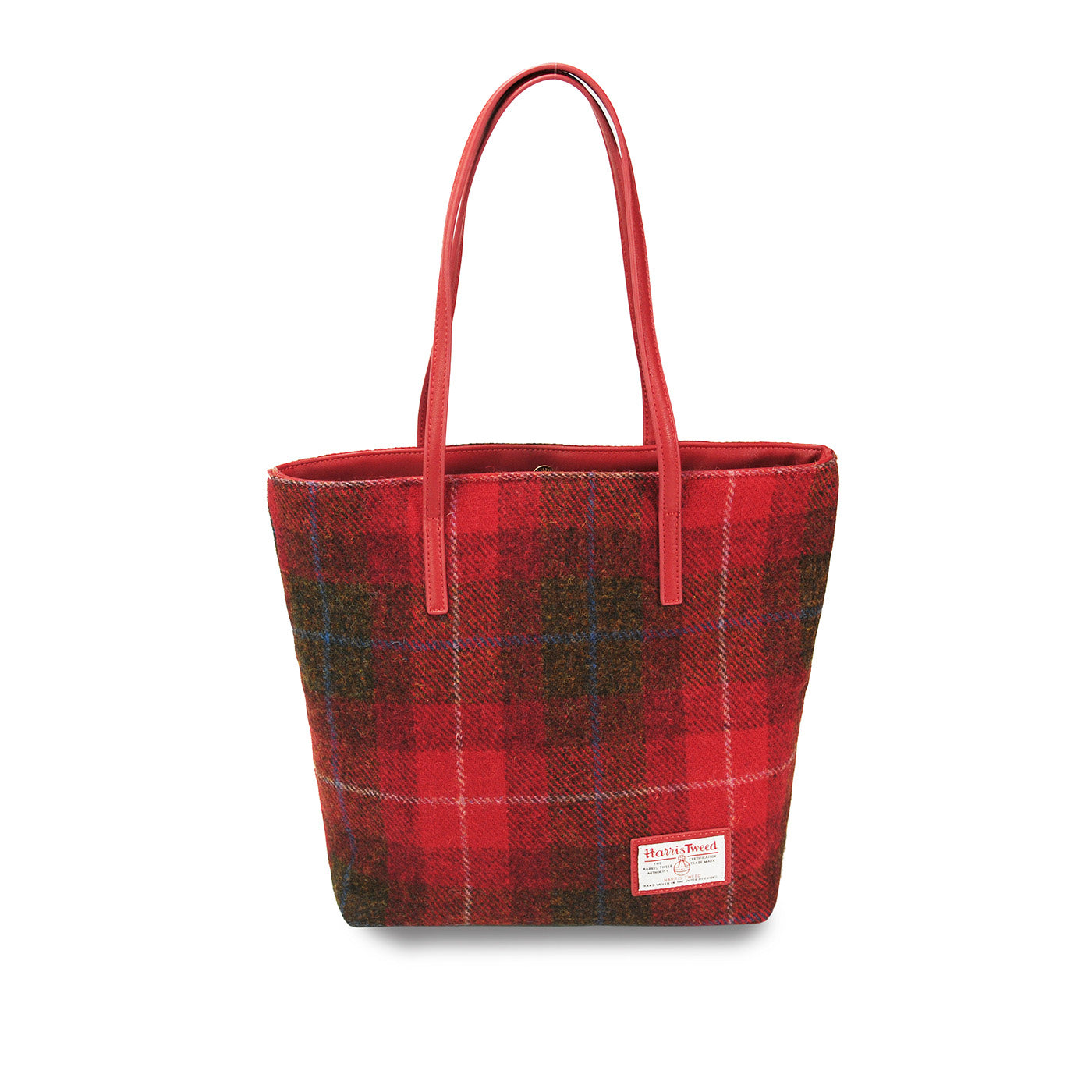Harris Tweed Wool Large Capacity Shoulder Bag For Women, Scottish Plaid Tote Bag i7bags Red Black