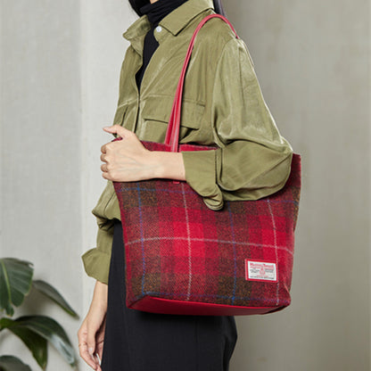 Harris Tweed Wool Large Capacity Shoulder Bag For Women, Scottish Plaid Tote Bag i7bags