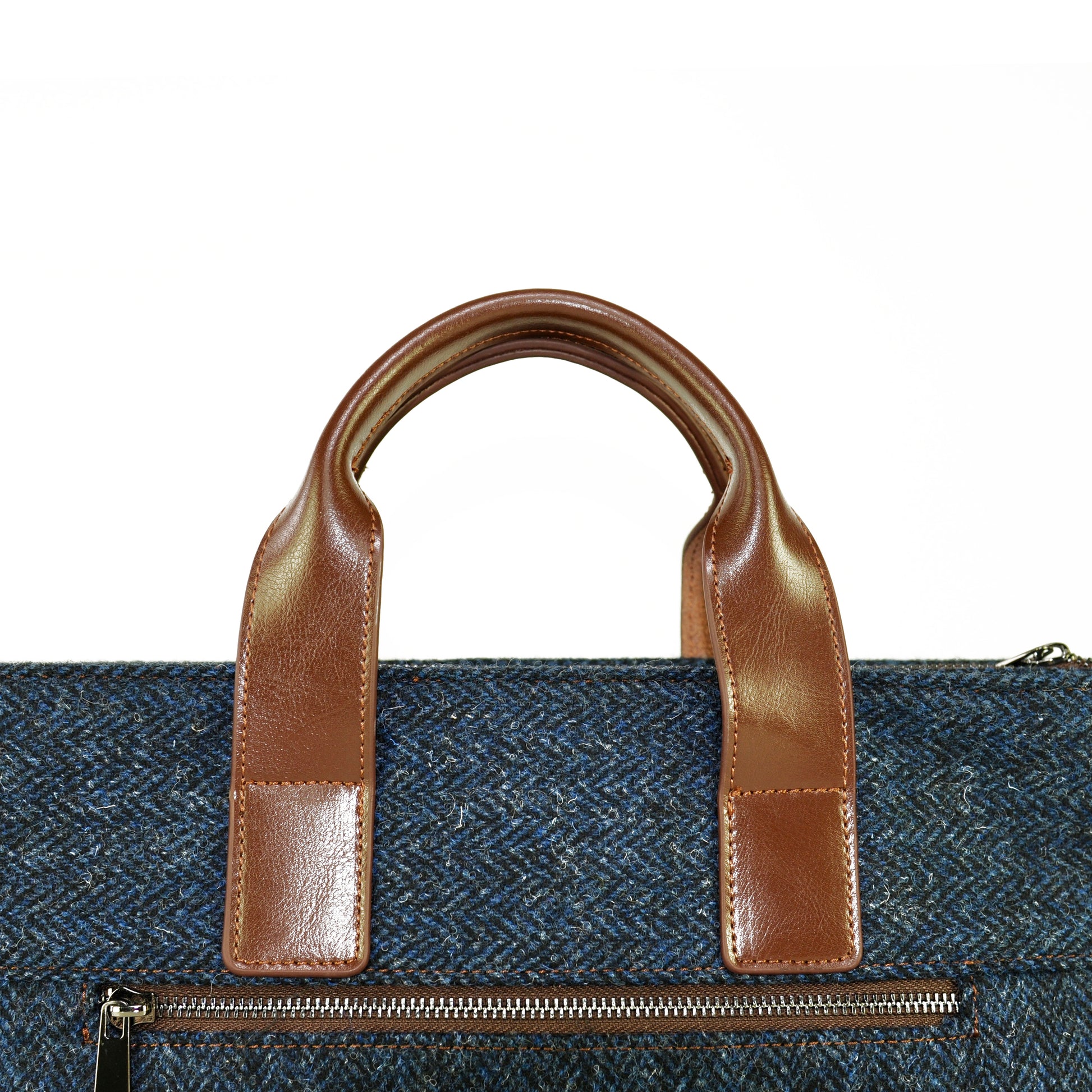Harris Tweed Leather Handle Horizontal Briefcase-Blue-2