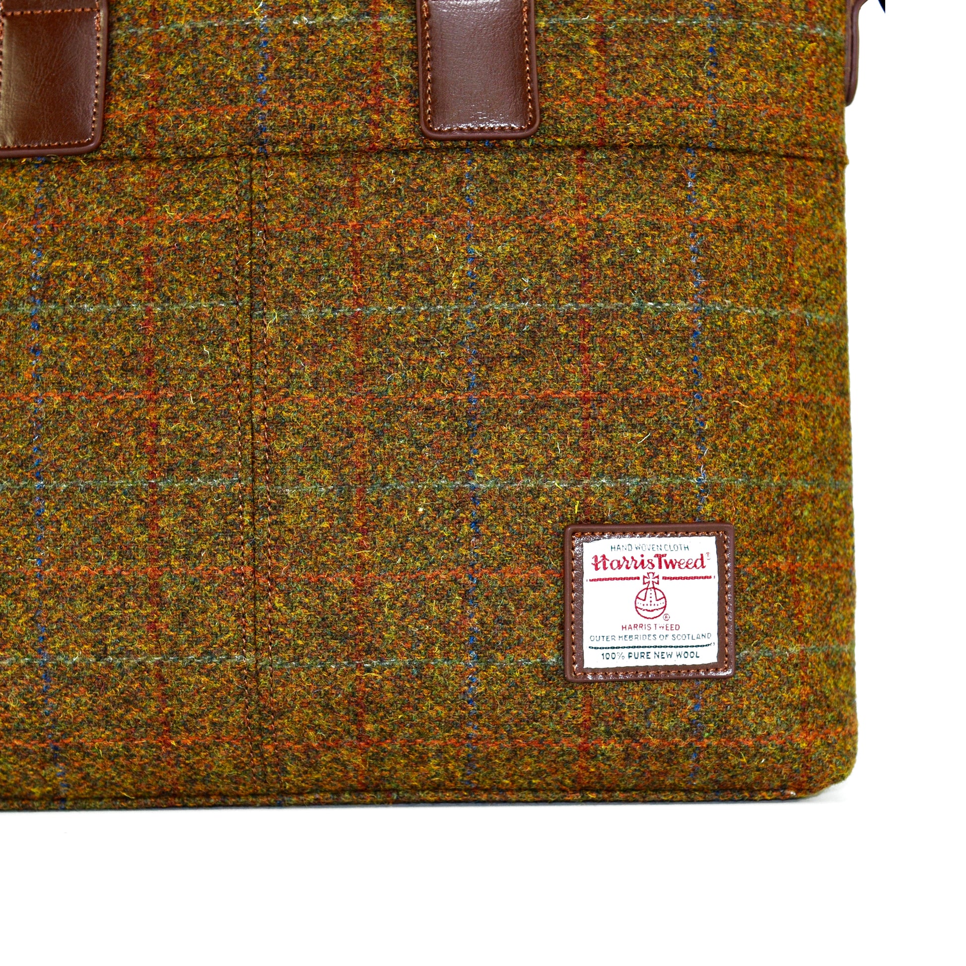 Harris Tweed Leather Handle Horizontal Briefcase-Brown-7