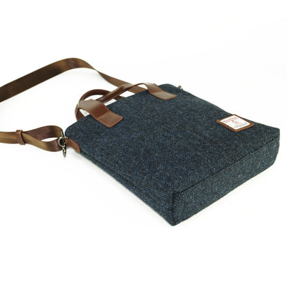 Harris Tweed Leather Handle Vertical Briefcase-Blue-3