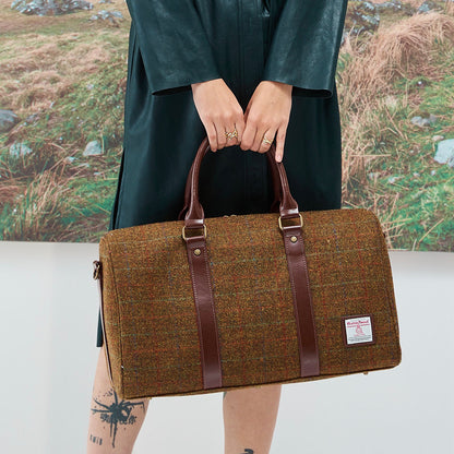 Large Harris Tweed Wool leather Travel Tote Shoulder Bag-i7bags