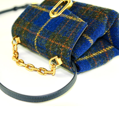 Harris Tweed wool Metal Chain handle Bag-Blue-2