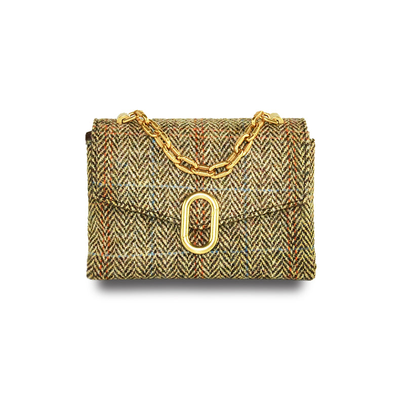 Harris Tweed wool Metal Chain handle Bag-Brown-1-1