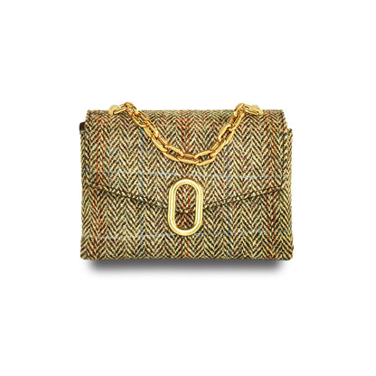 Harris Tweed wool Metal Chain handle Bag-Brown-1-1