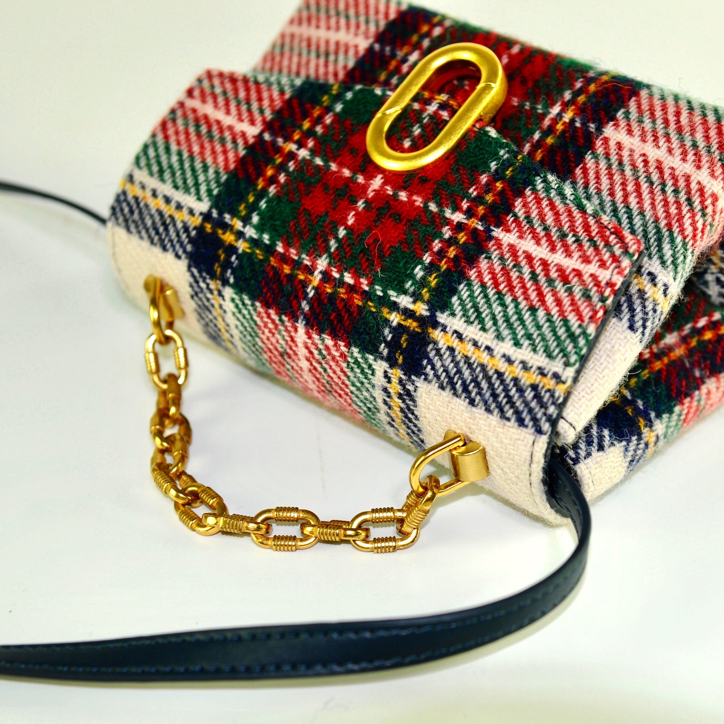 Harris Tweed wool Metal Chain handle Bag-Red-3