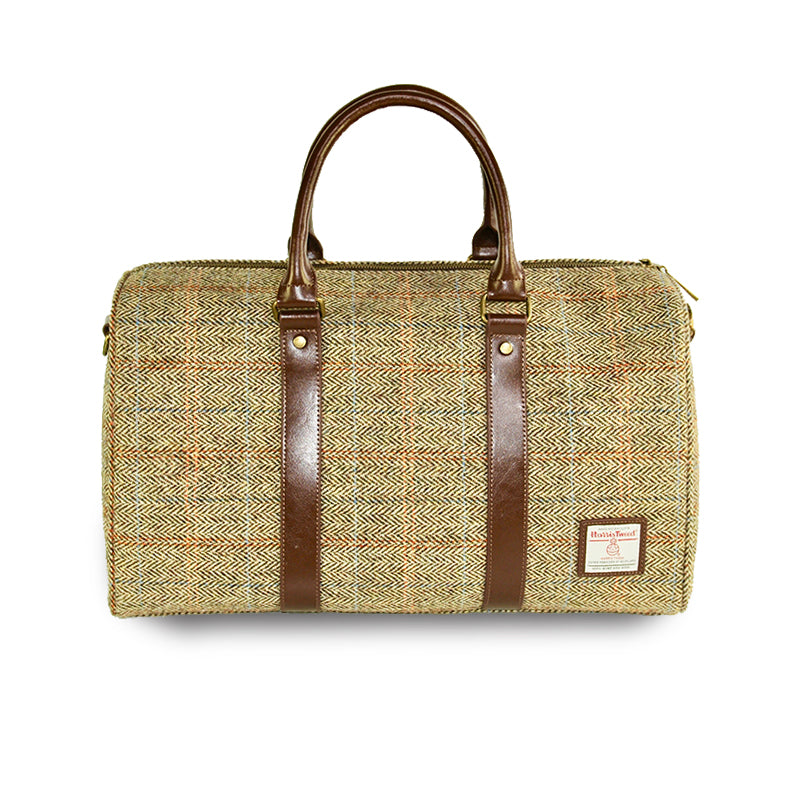 Large Harris Tweed Wool leather Travel Tote Shoulder Bag-i7bags in a stylish design with leather straps and zip closure.