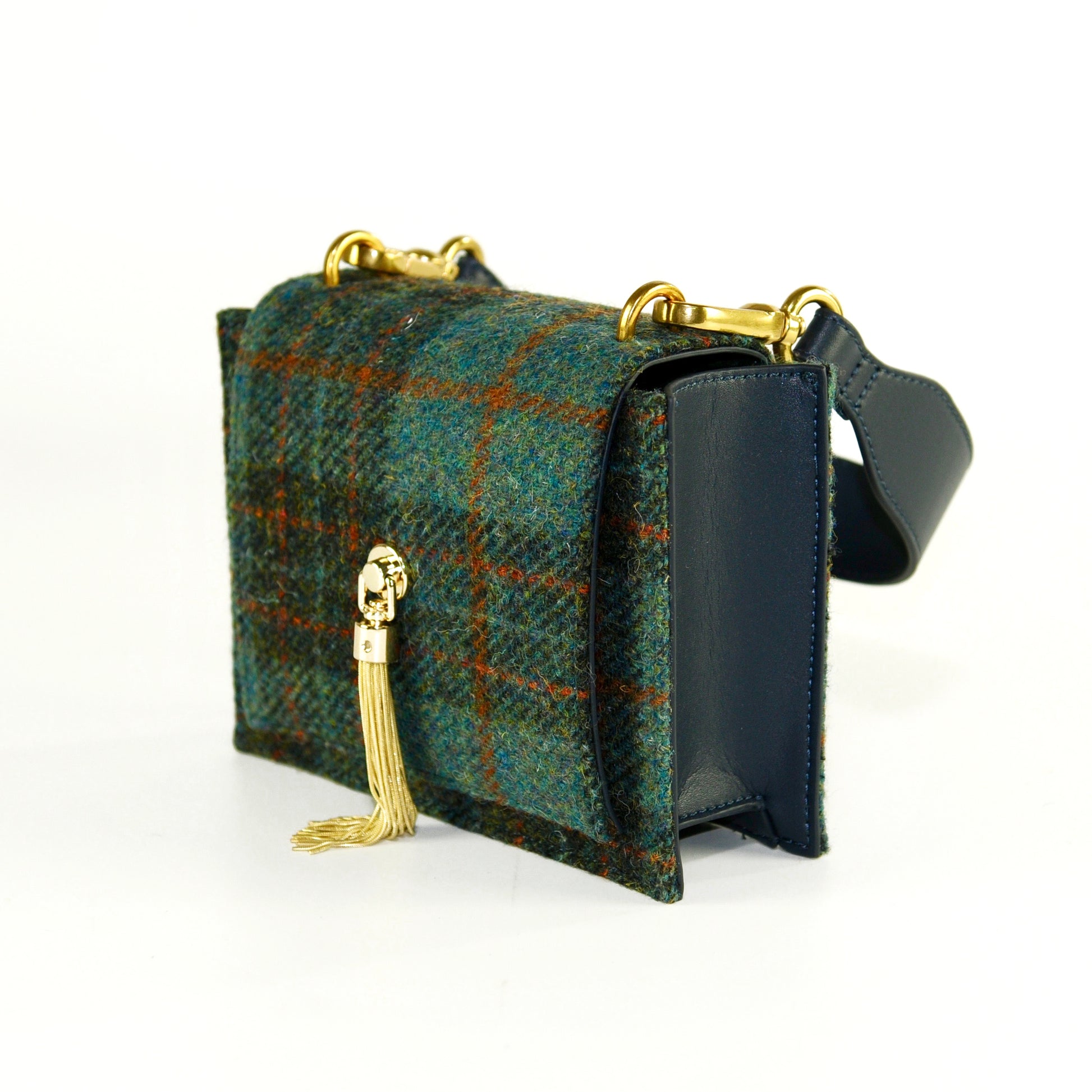 Harris Tweed wool Tassel Clasp Bag-Green-2