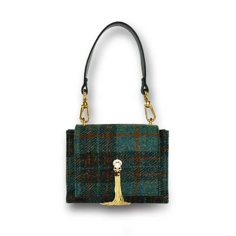 Harris Tweed wool Tassel Clasp Bag-Green-1-1
