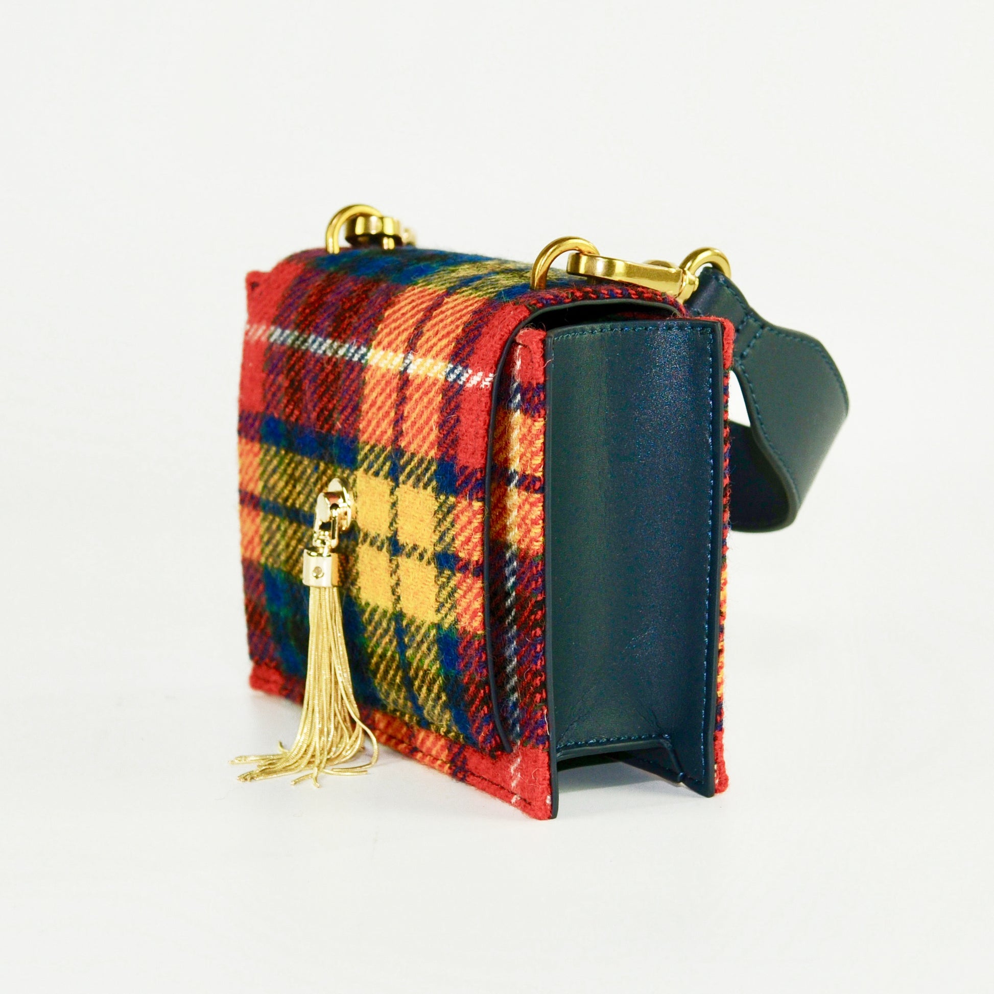 Harris Tweed wool Tassel Clasp Bag-Red-4