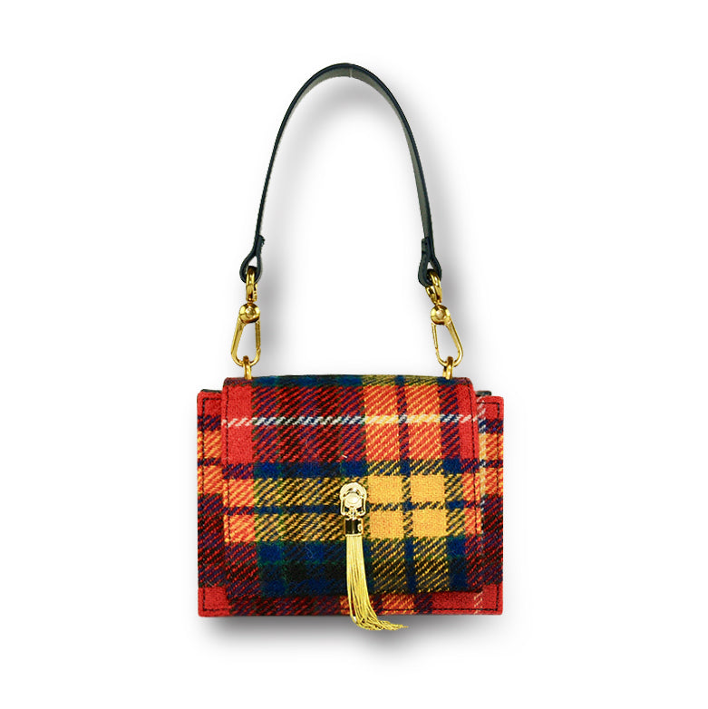 Harris Tweed wool Tassel Clasp Bag-Red-1-1