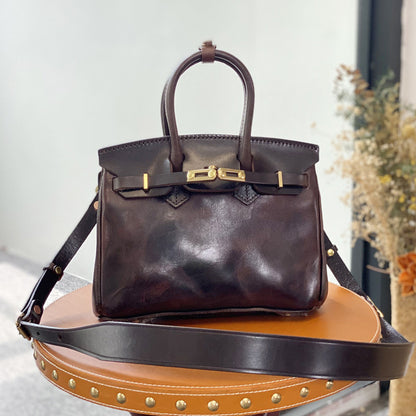 Italian Vegetable-Tanned Genuine Leather Birkin Style Bag, Crossbody Bag For Women, 9.8in length-i7bags