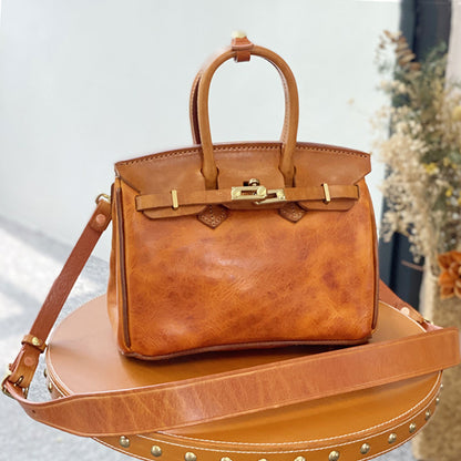 Italian Vegetable-Tanned Genuine Leather Birkin Style Bag, Crossbody Bag For Women, 9.8in length-i7bags