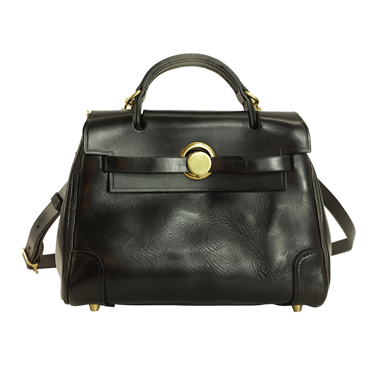 Classic Leather Bag in black with a structured design and gold accents, ideal for daily use and style.