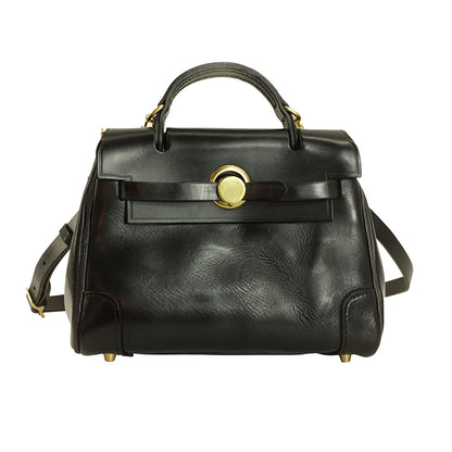 Classic Leather Bag in black with a structured design and gold accents, ideal for daily use and style.