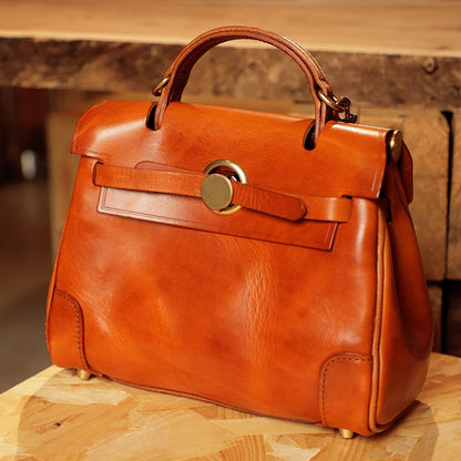 Classic Leather Bag in rich tan color, showcasing Italian leather craftsmanship and elegant design.