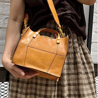 Italian Leather Small Shoulder Bag For Women,Geometric Splicing Leather Small Bag-i7bags