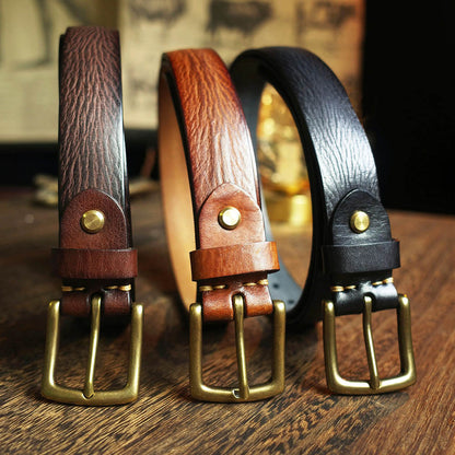 Italian Leather Belt with Distressed Hand-Finished Texture