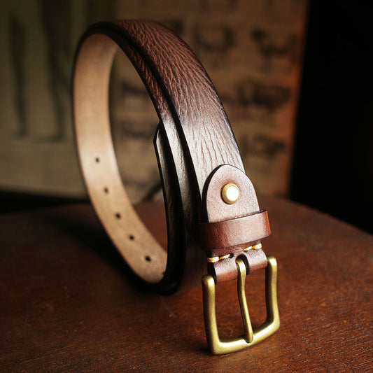 Italian Leather Belt with Distressed Hand-Finished Texture