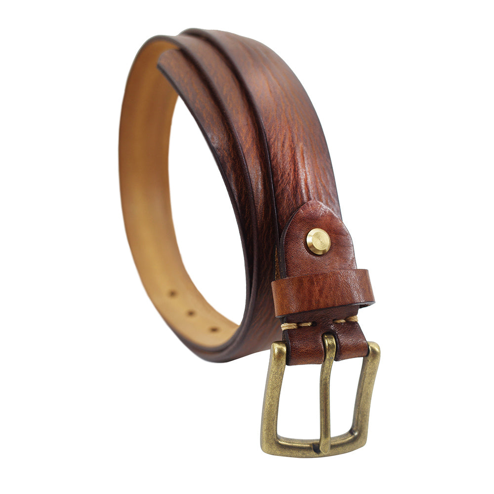 Italian Leather Belt with Distressed Hand-Finished Texture