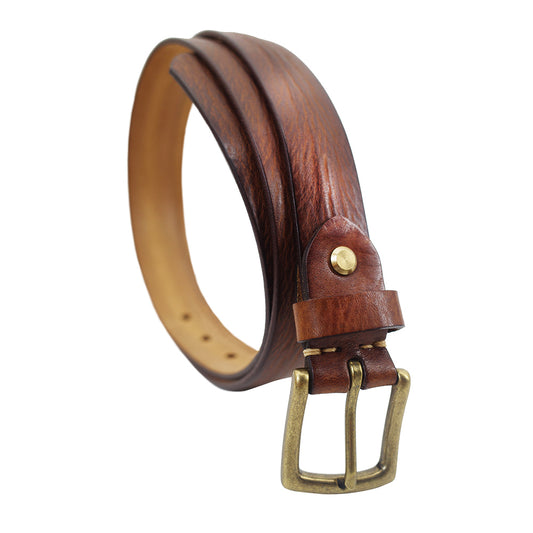 Italian Leather Belt with Distressed Hand-Finished Texture