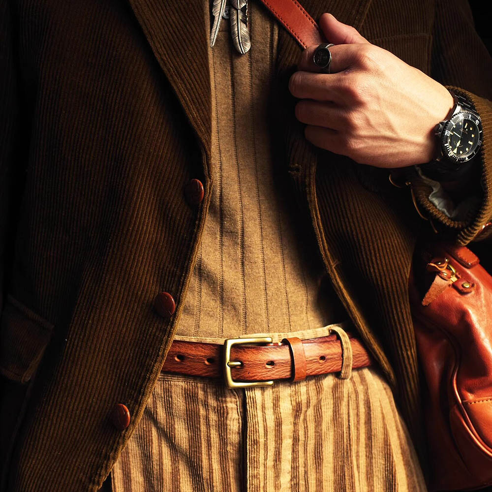 Italian Leather Belt with Distressed Hand-Finished Texture