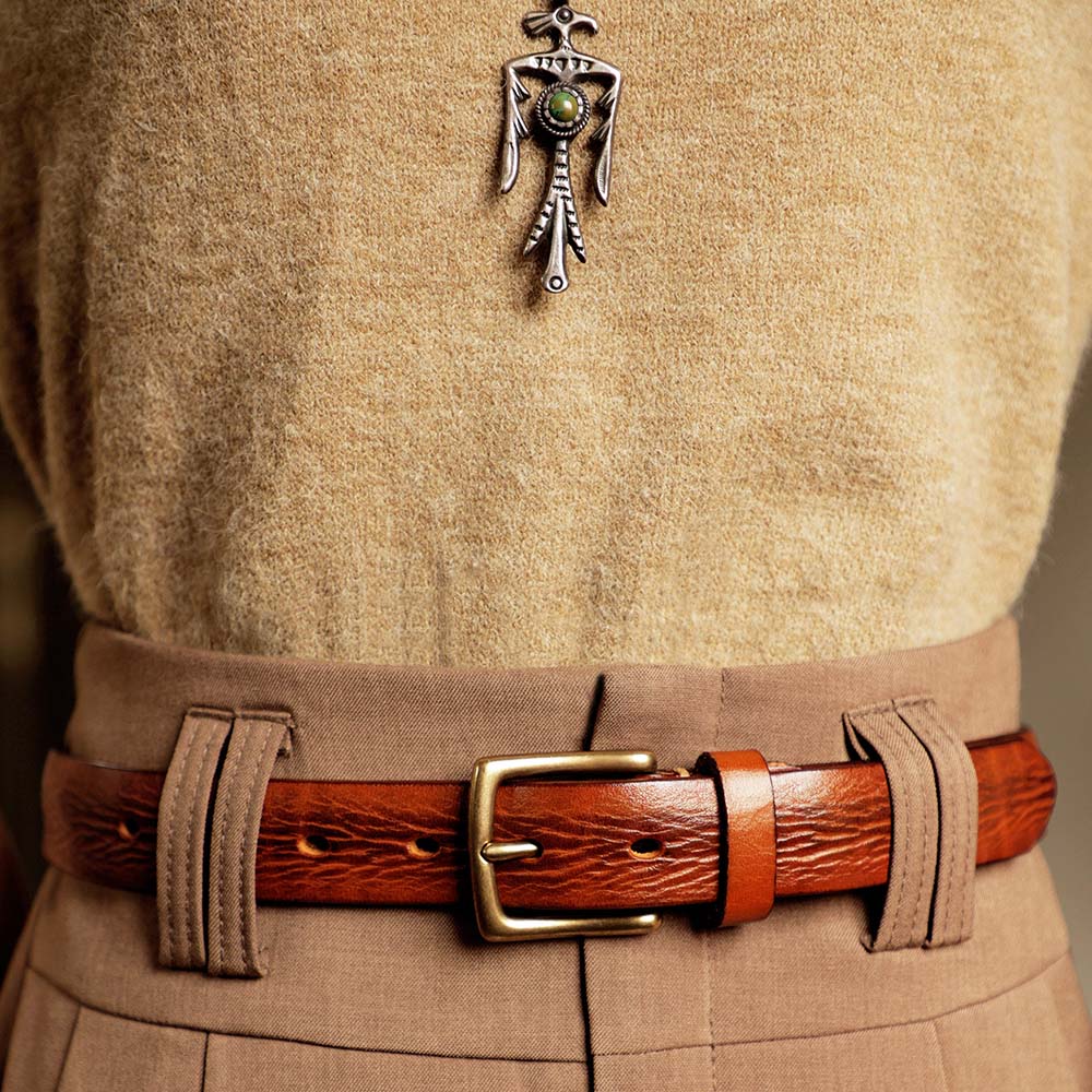 Italian Leather Belt with Distressed Hand-Finished Texture