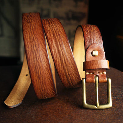 Italian Leather Belt with Distressed Hand-Finished Texture