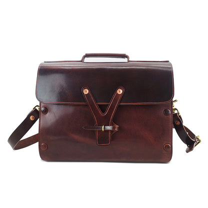 Handmade Italian Leather Laptop Bag Men 15in Convertible Briefcase with adjustable strap