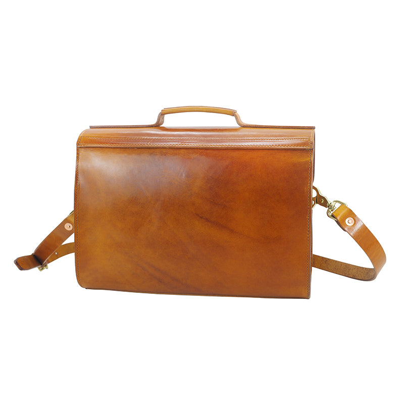 Handmade Italian Leather Laptop Bag Men 15in Convertible Briefcase side view with adjustable strap