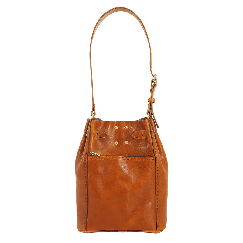 Classic Italian Leather Bucket Bag Women 12.4in Tuscan Shoulder Handbag