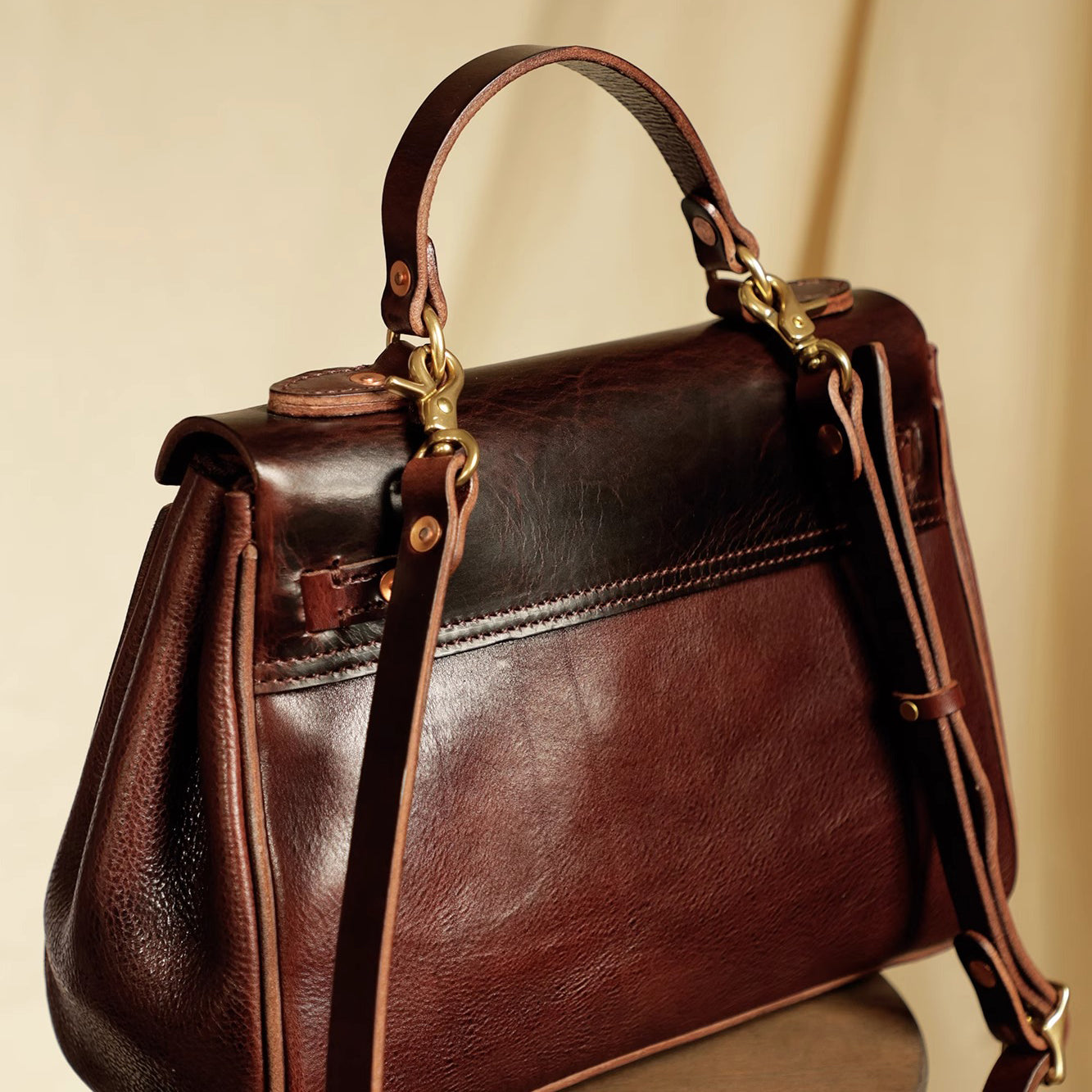 Handmade Italian Leather Tote Bag Women 11.8in with detachable crossbody strap and elegant design.