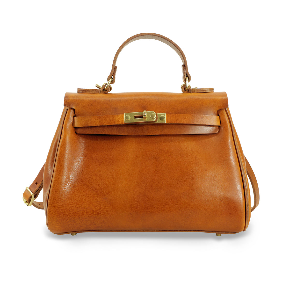 Handmade Italian Leather Tote Bag Women 11.8in Artisan Crossbody Handbag in rich tan color.