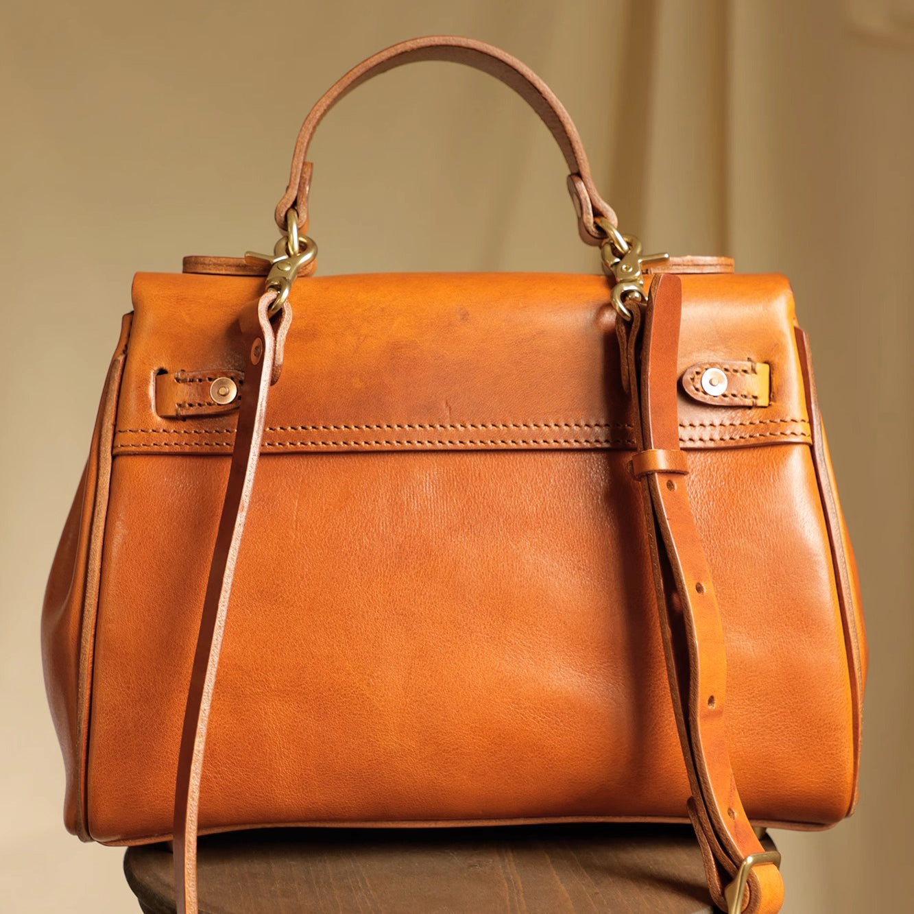Handmade Italian Leather Tote Bag Women in vintage brown color with top handles and adjustable shoulder strap