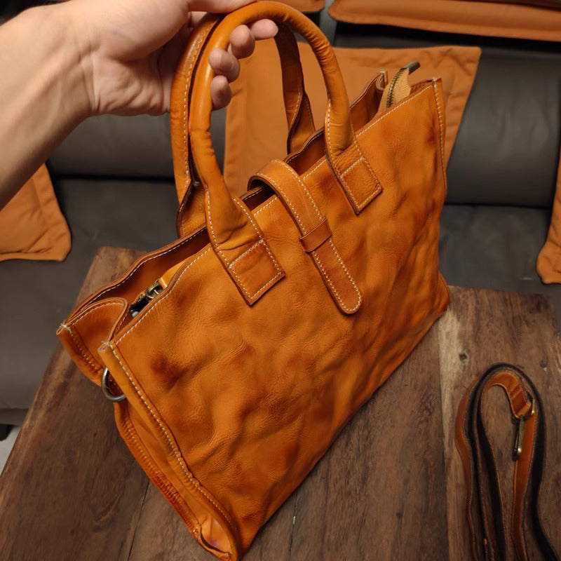 Laptop Vegetable Tanned Leather Bag For Men,Crossbody Briefcase-i7bags